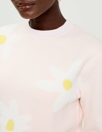 Pull motif fleurs rose clair femme