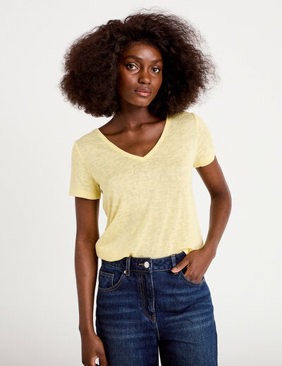 T-shirt noeuds dos jaune clair femme