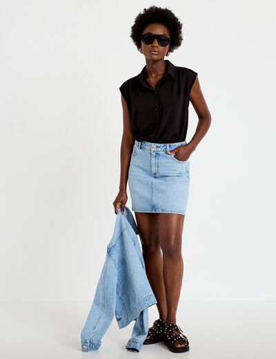 Chemise ample sans manches pliss&eacute;e noir femme