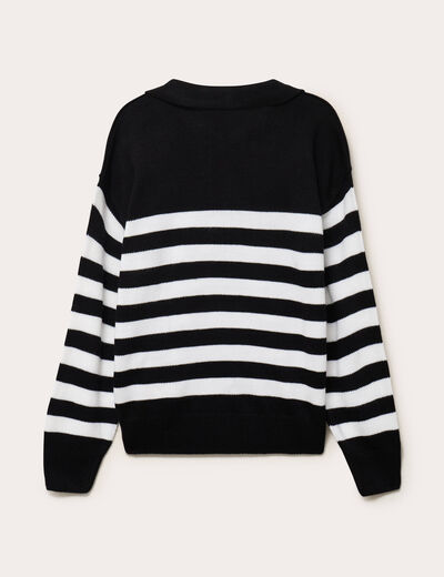 Pull col chemise manches longues noir femme