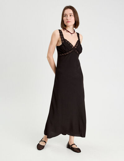 Robe longue &eacute;vas&eacute;e noir femme