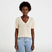 Gilet ajour&eacute; col v manches courtes ecru femme