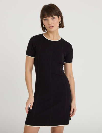 Robe droite manches courtes noir femme