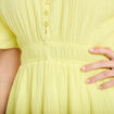 Robe midi pliss&eacute;e col v manches courtes jaune citron femme