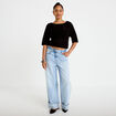 Pull ajour&eacute; aspect dentelle col rond noir femme