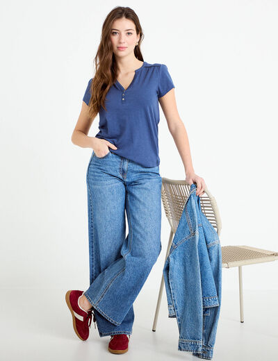 T-shirt boutonn&eacute; sur le devant bleu fonc&eacute; femme