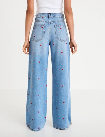 Jean wide leg taille haute brod&eacute; denim double stone femme