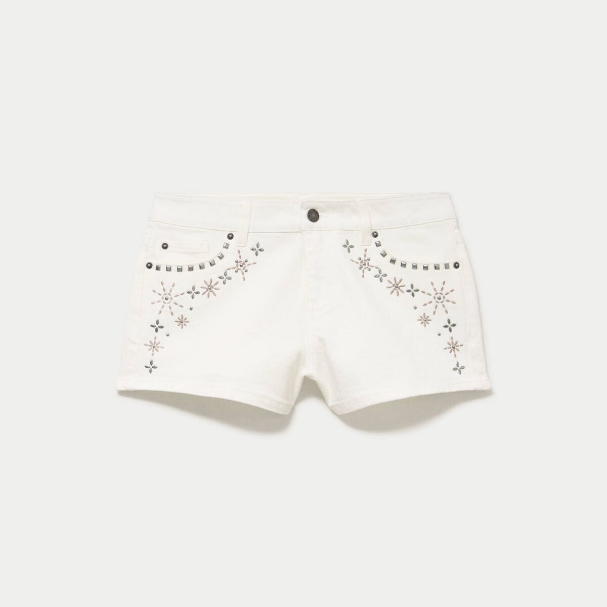 Short en jean avec broderie ecru femme
