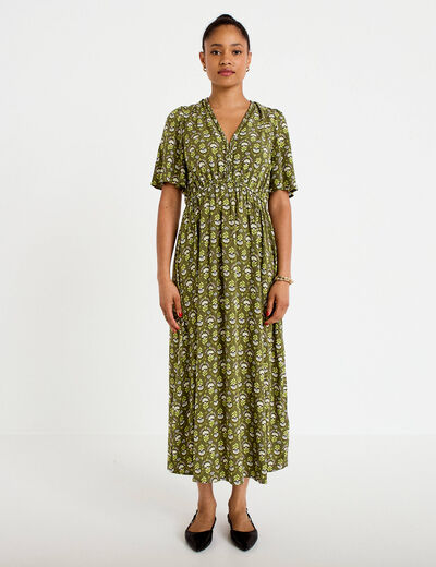 Robe longue manches courtes vert femme