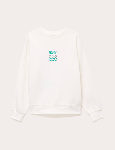 Sweat oversize print dos ecru femme