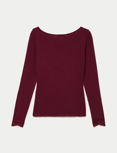 Seconde peau ajust&eacute;e col bateau bordeaux femme