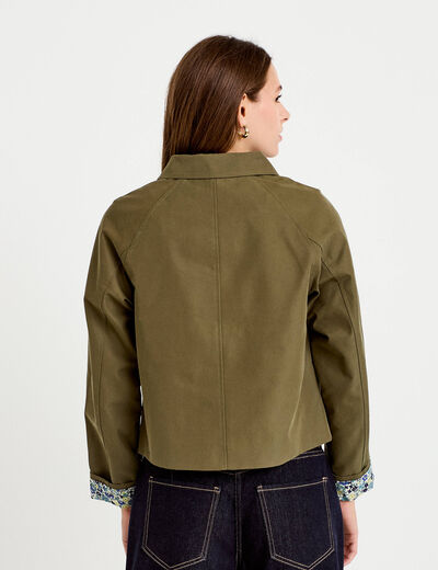 Veste courte boutonn&eacute;e doublure vichy vert kaki femme