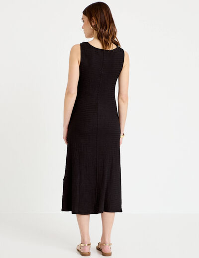 Robe midi droite sans manches en maille noir femme