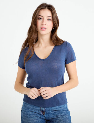 T-shirt noeuds dos bleu fonc&eacute; femme