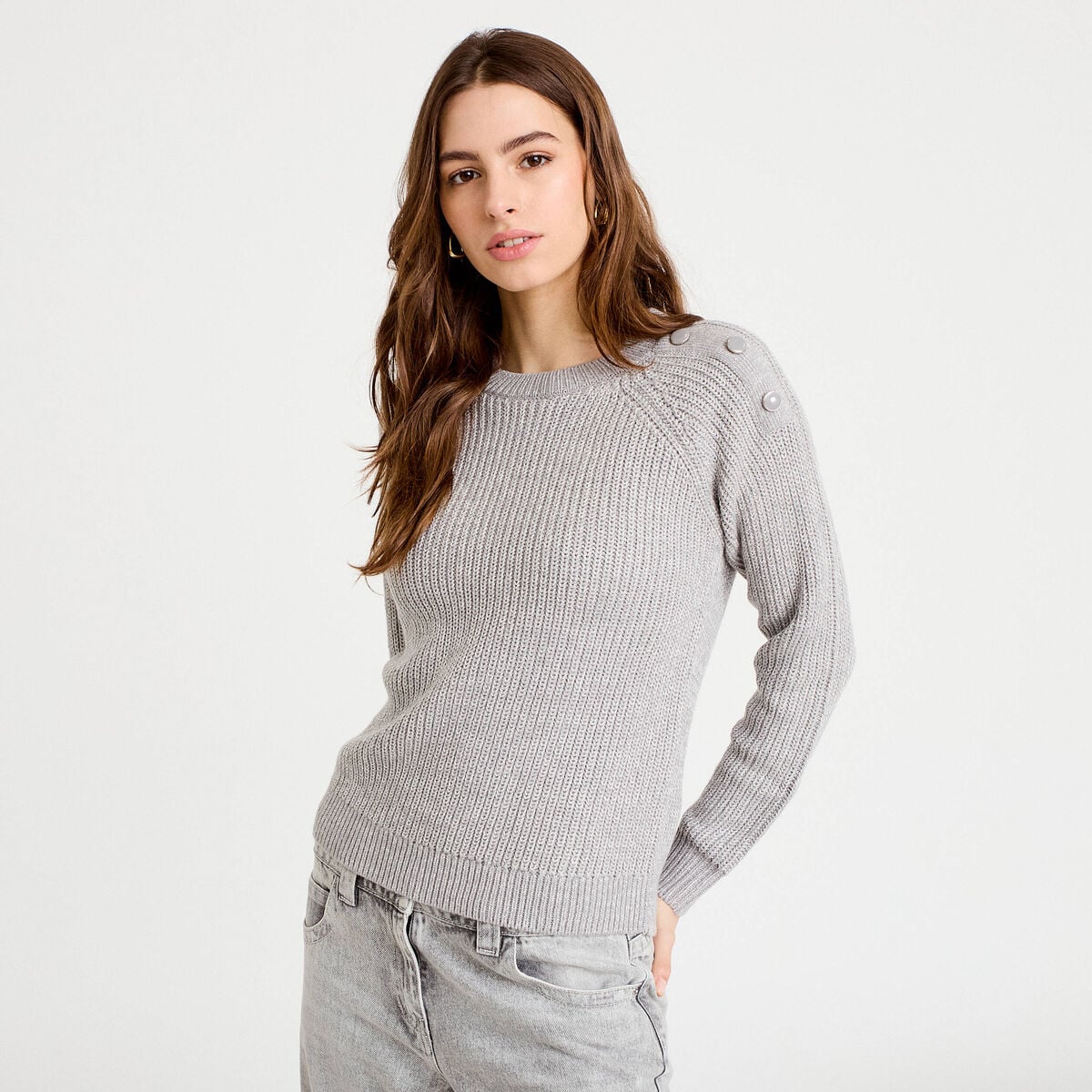 Pull manches longues gris clair femme