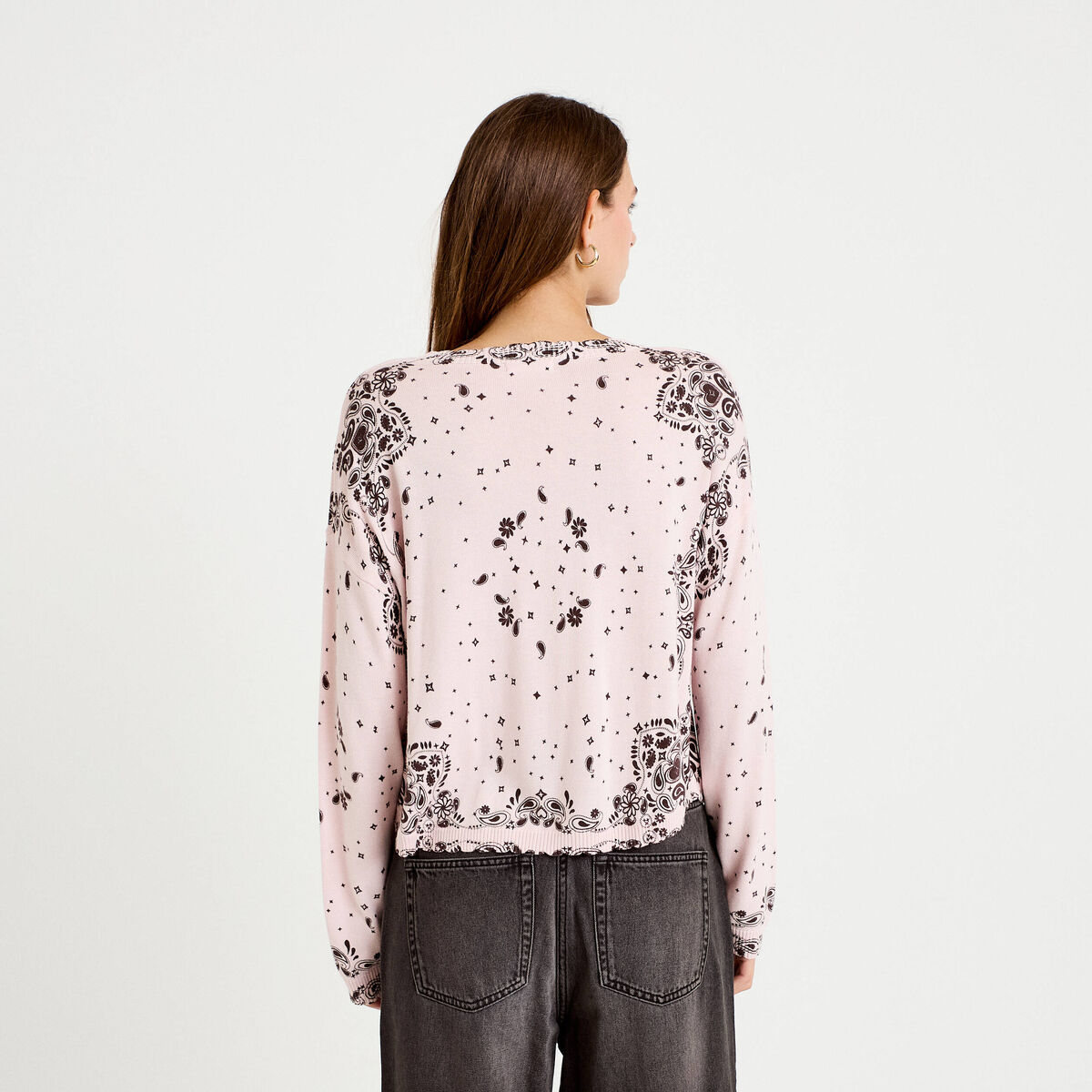 Pull col rond manches longues rose clair femme