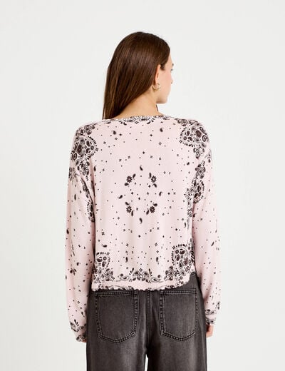 Pull col rond manches longues rose clair femme