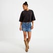 Jupe-short droite en jean denim double stone femme