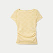 T-shirt ajust&eacute; dentelle col bateau jaune clair femme