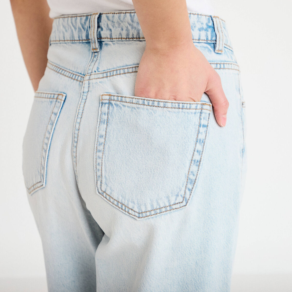 Jeans wide leg taille haute denim bleach femme