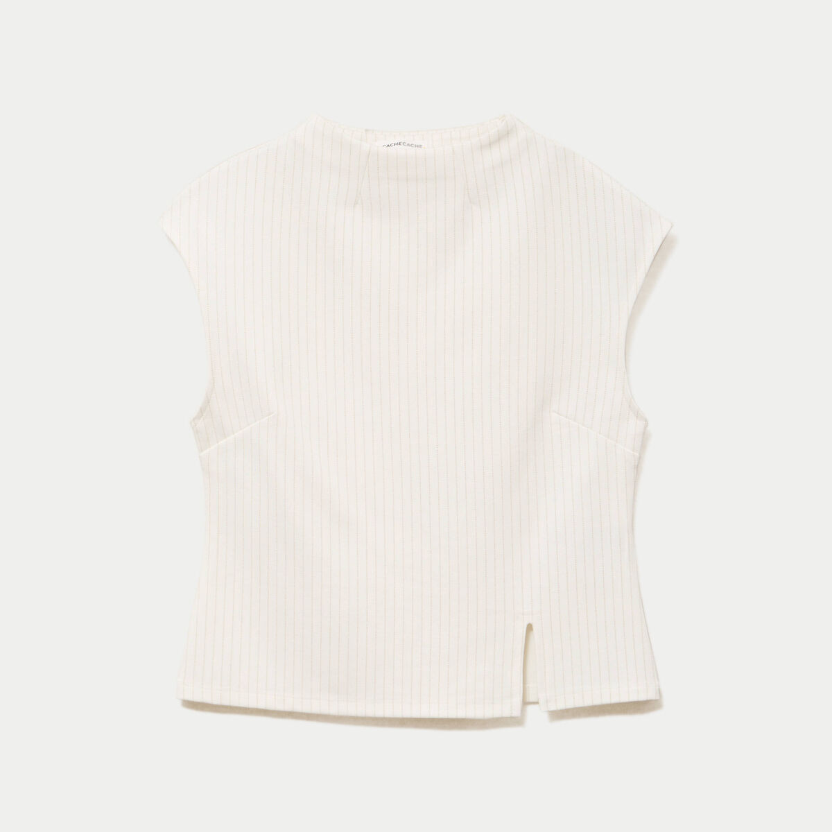 T-shirt ajust&eacute; sans manches ecru femme