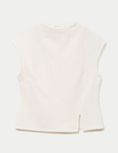 T-shirt ajust&eacute; sans manches ecru femme