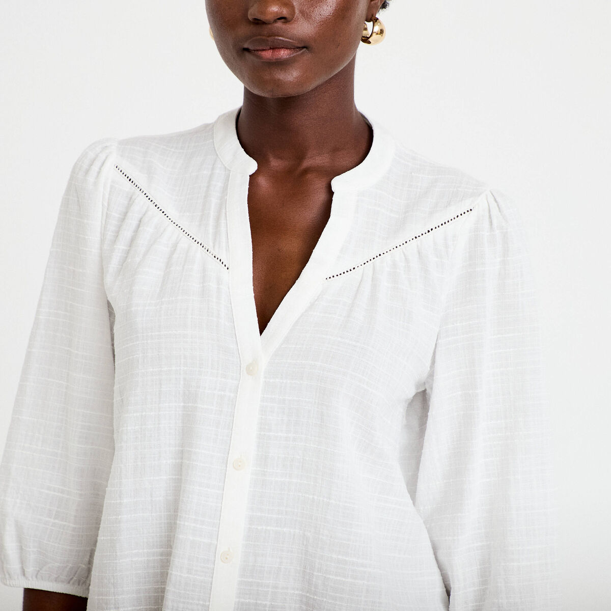 Blouse ample col v manches 3/4 ecru femme