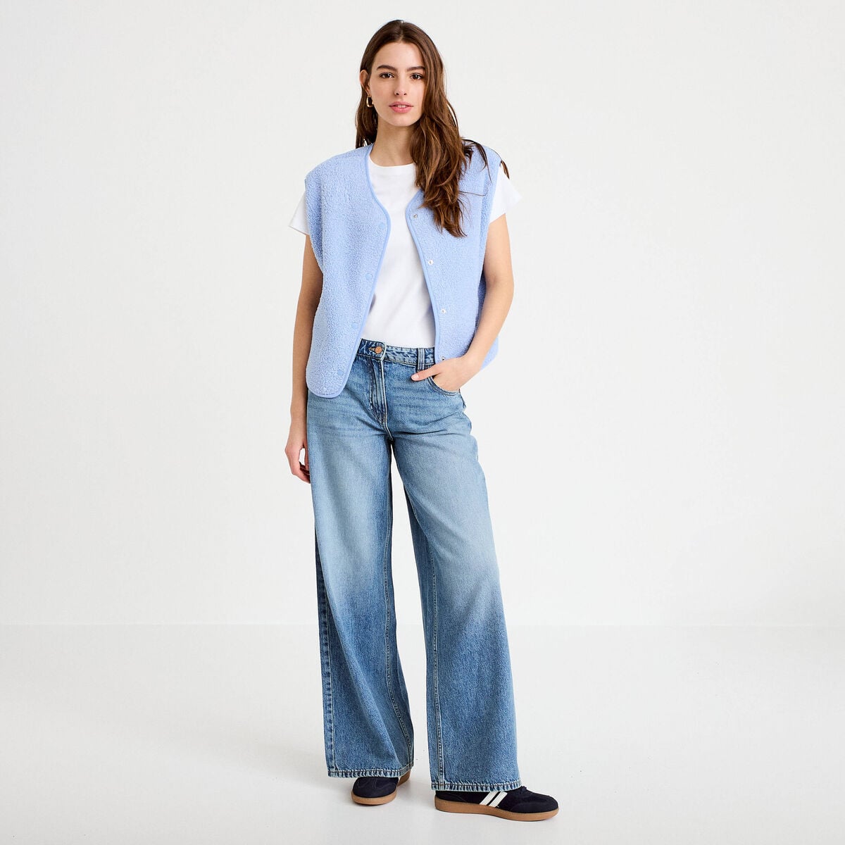 Gilet sans manches effet polaire bleu clair femme