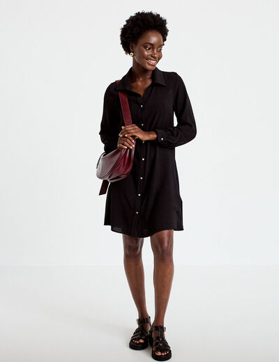 Robe courte &eacute;vas&eacute;e boutons coeur noir femme