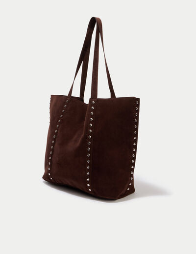 Sac aspect daim d&eacute;tails clout&eacute;s marron femme