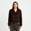 Trench court boutonn&eacute; marron fonc&eacute; femme