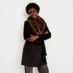 Manteau cintr&eacute; col ch&acirc;le manches longues noir femme
