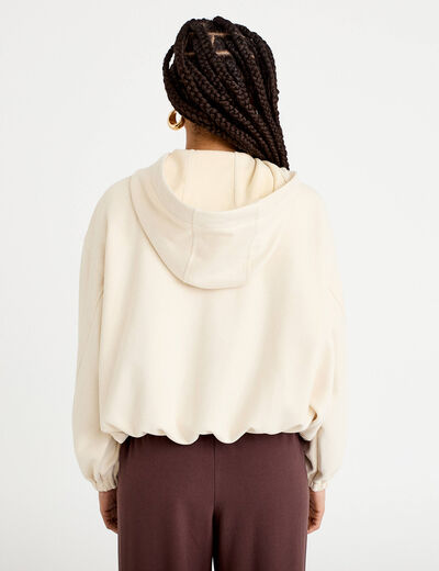 Veste &agrave; capuche bas resserr&eacute; sable femme
