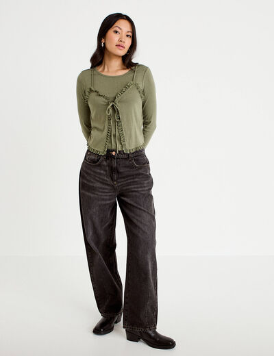 T-shirt 2-en-1 vert kaki femme