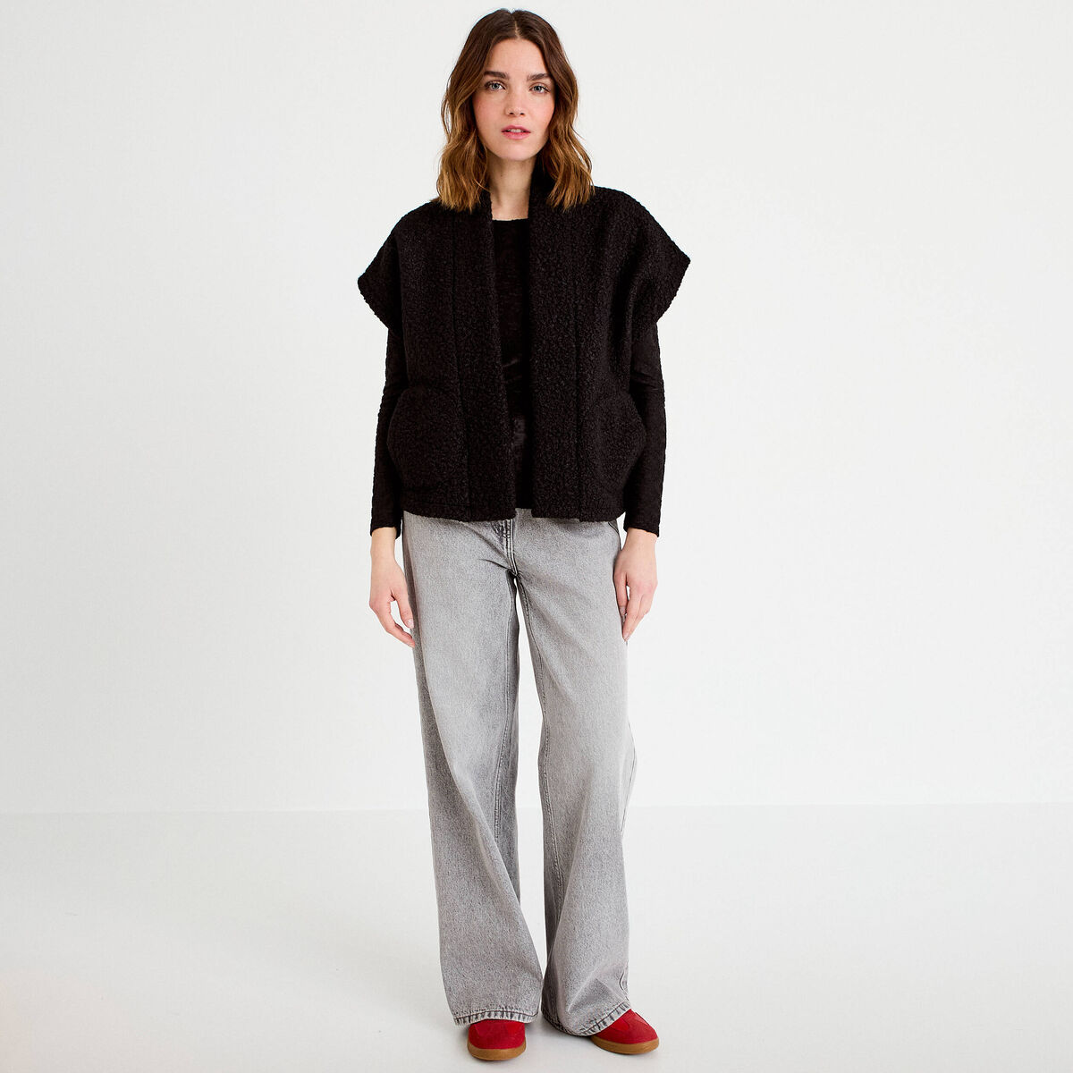 Gilet polaire manches courtes noir femme