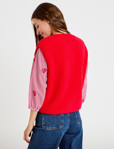 Gilet sans manches fausse fourrure rouge femme