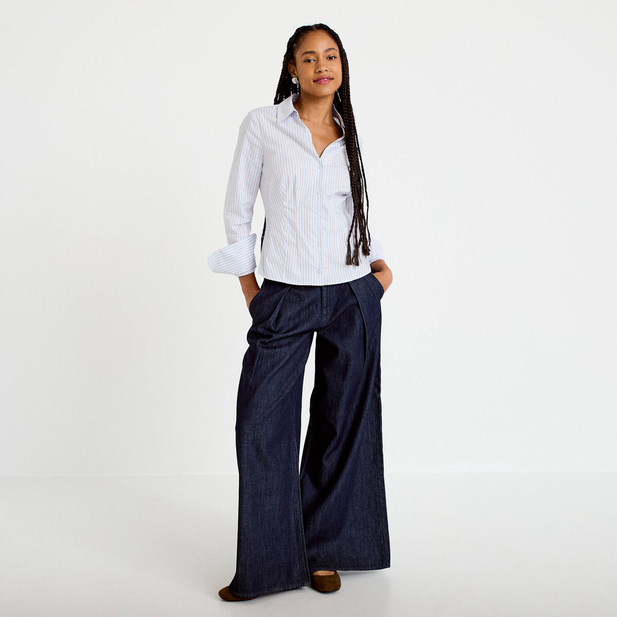 Chemise ajust&eacute;e manches longues bleu femme