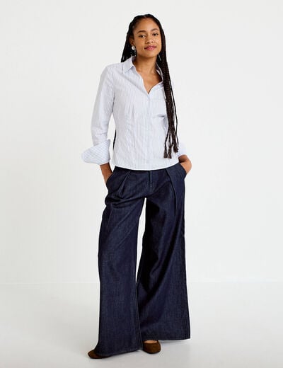 Chemise ajust&eacute;e manches longues bleu femme