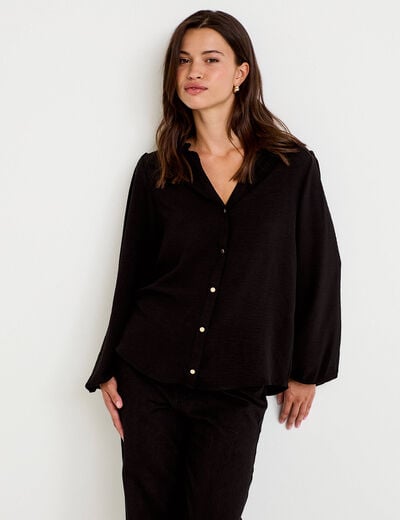 Blouse droite col v manches longues noir femme