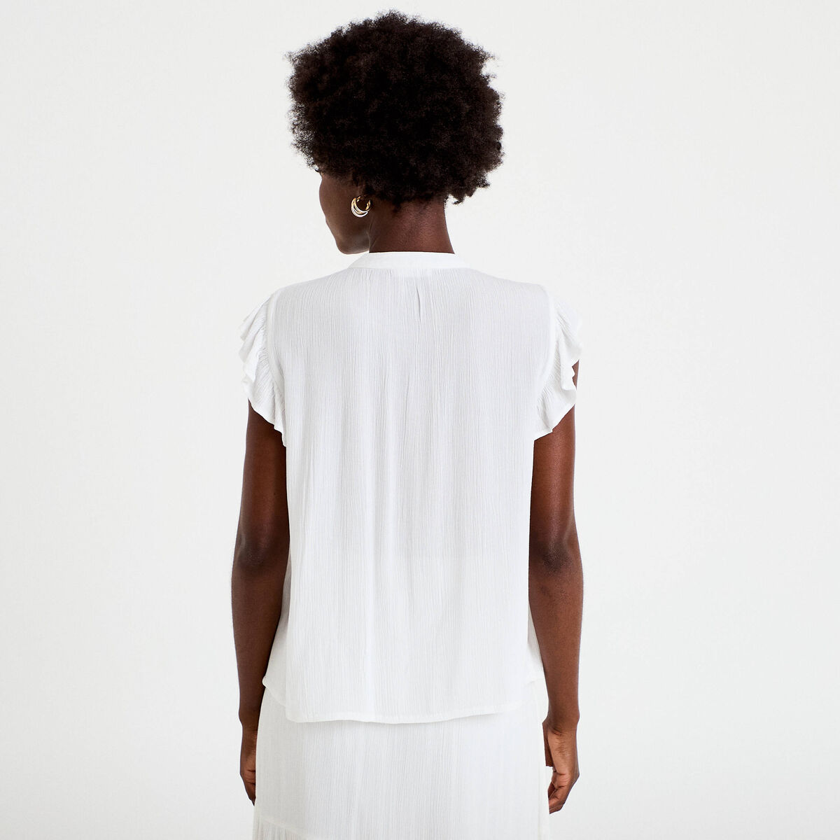 Top ample sans manches col carr&eacute; blanc femme