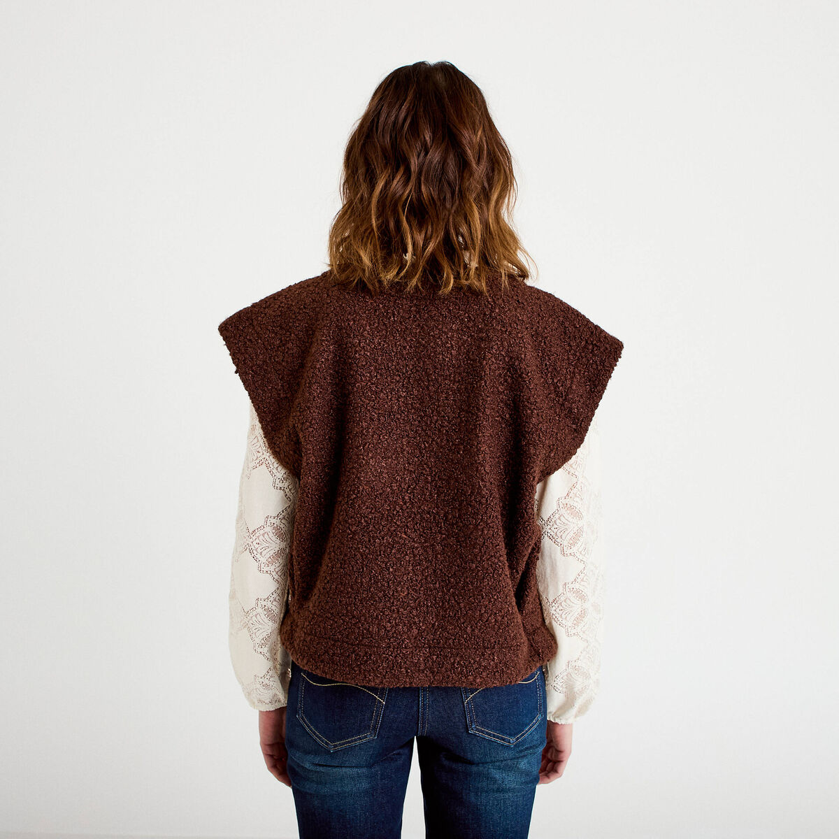 Gilet sans manches effet polaire marron fonc&eacute; femme