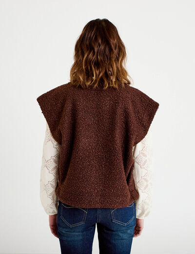 Gilet sans manches effet polaire marron fonc&eacute; femme