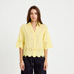 Chemise droite col classique manches 3/4 jaune pastel femme