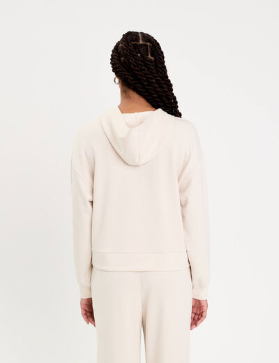 Sweat &agrave; capuche manches longues ecru femme