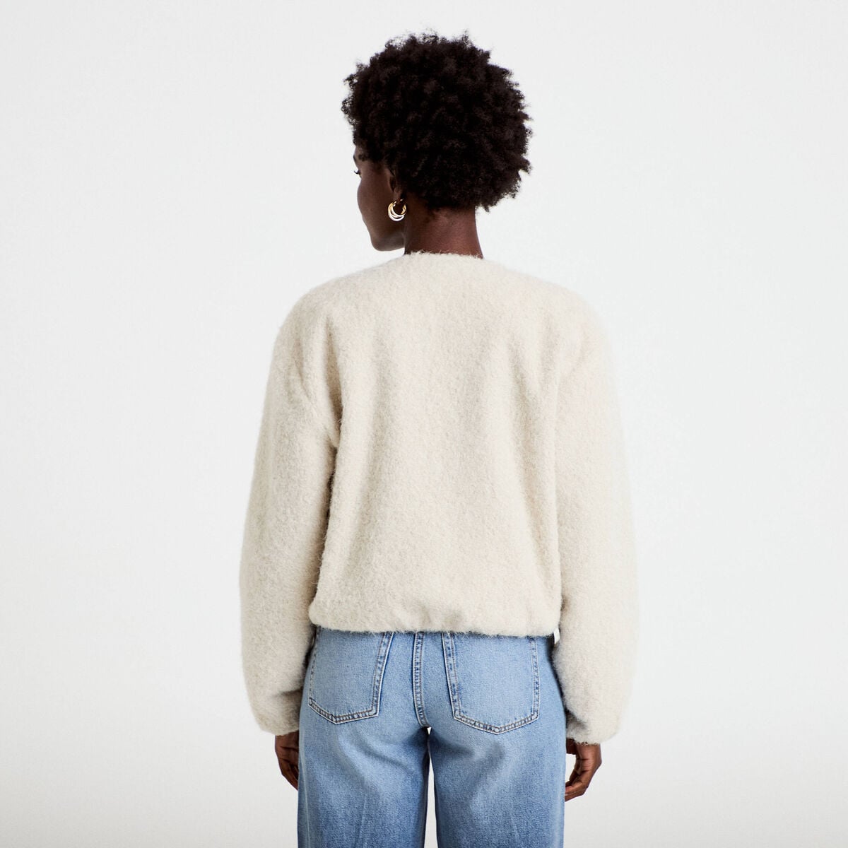 Veste cropped bas resserr&eacute; ecru femme