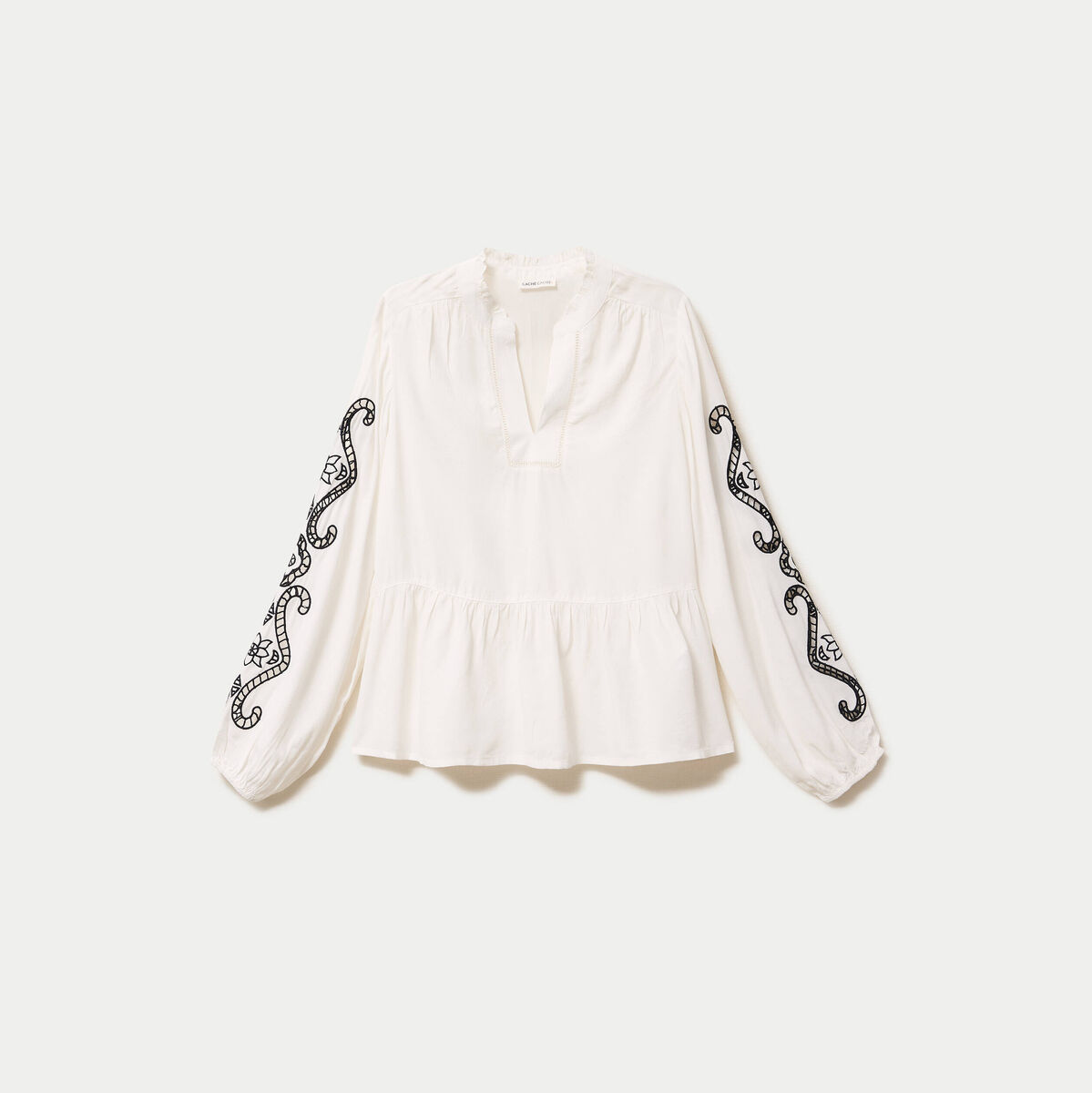 Blouse col v manches longues ecru femme
