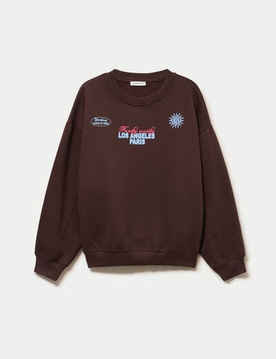 Sweat col rond manches longues marron fonc&eacute; femme
