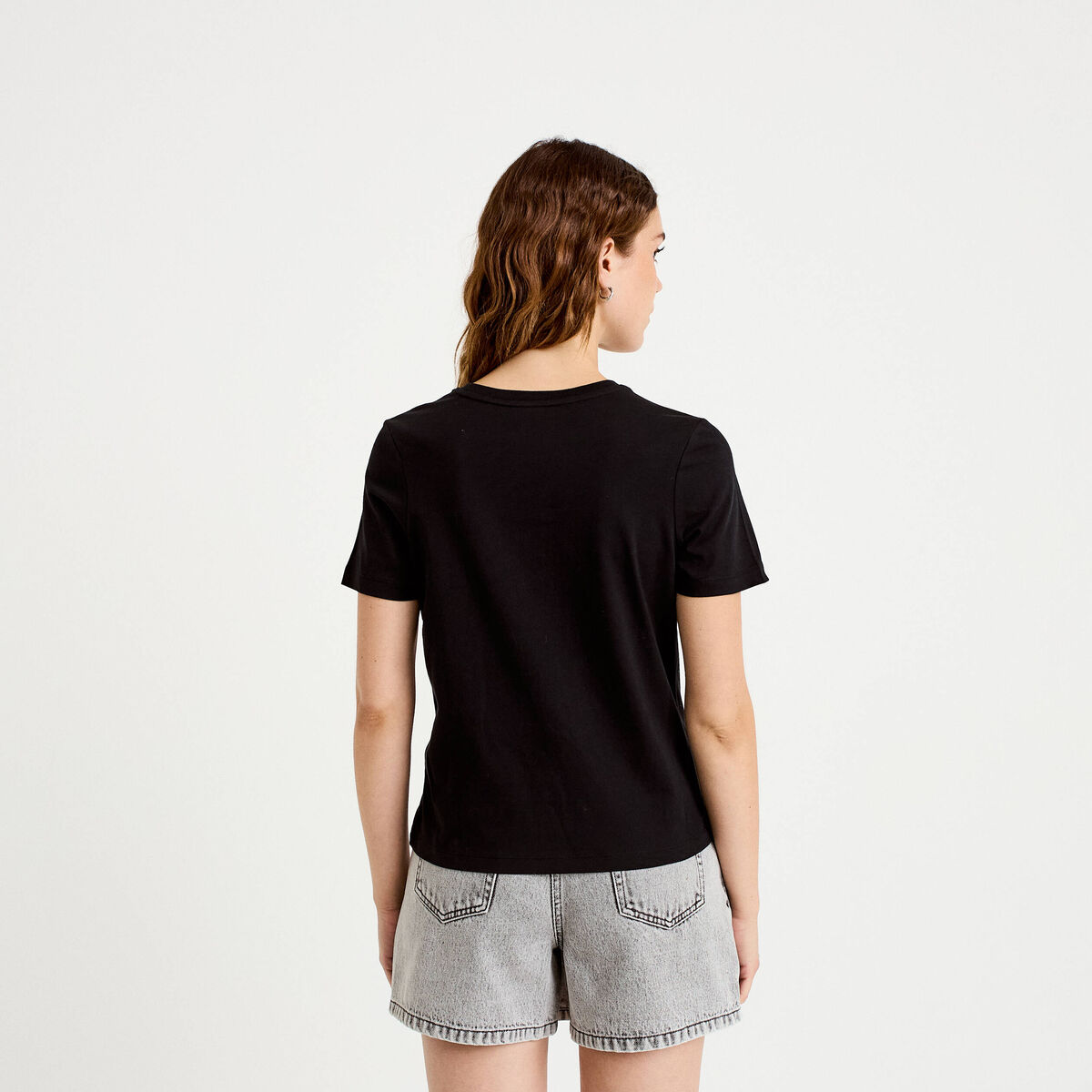 T-shirt &agrave; strass manches courtes noir femme
