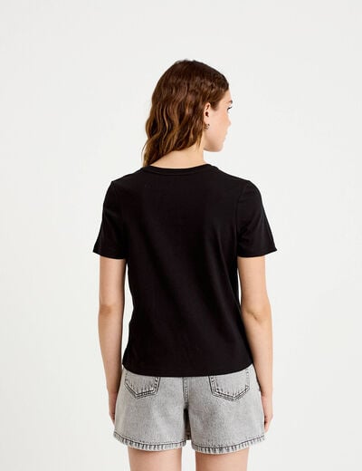 T-shirt &agrave; strass manches courtes noir femme