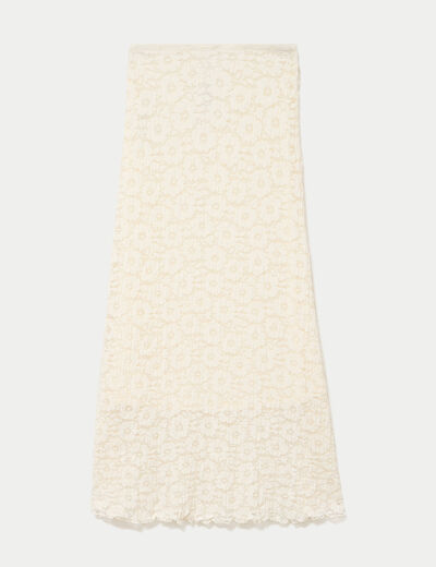 Jupe longue maille &agrave; relief ecru femme